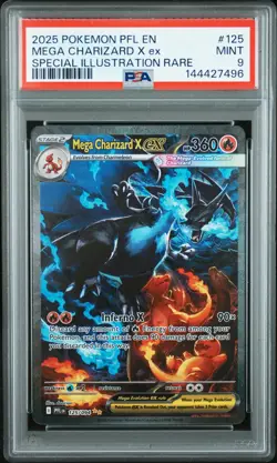 2025 POKEMON PFL SPECIAL ILLUSTRATION RARE #125 MEGA CHARIZARD X EX PSA 9 - Image 1