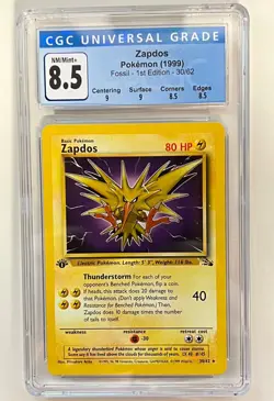 Zapdos 1st Edition Pokemon Fossil CGC 8.5 Blue Label Gem Mint - Image 1