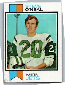 1973 -Steve O'Neal- Topps Autograph/Signed/Auto Football Card #349 NY Jets - Image 1
