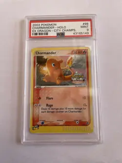 POKEMON EX CHARMANDER-HOLO DRAGON-CITY CHAMP 2003 #98 PSA 9 - Image 1