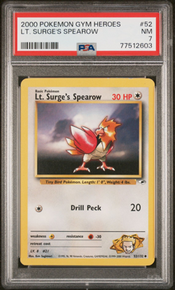Lt. Surge's Spearow #52/132 Pokemon Gym Heroes Regular PSA 7 NM - Image 1