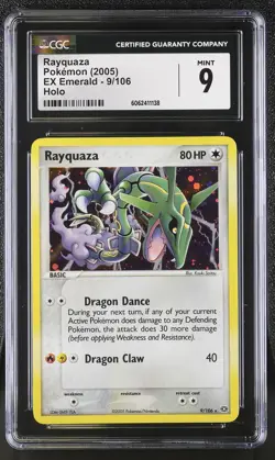 CGC 9 MINT Rayquaza 2005 EX Emerald 9/106 Holo Pokemon Card psa - Image 1