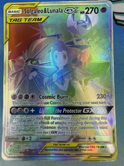Solgaleo & Lunala GX 254/236 Cosmic Eclipse Alternate Art Rainbow Pokemon Card - Image 1