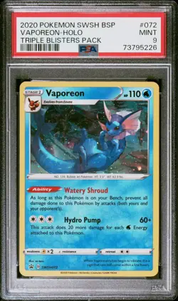 2020 Pokemon SWSH072 Black Star Promo: Triple Blisters Vaporeon Holo - PSA 9 - Image 1