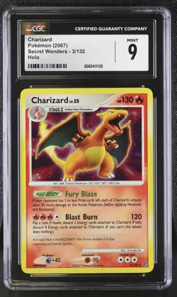 CGC 9 MINT Charizard 2007 Secret Wonders 3/132 Holo Pokemon Card - Image 1
