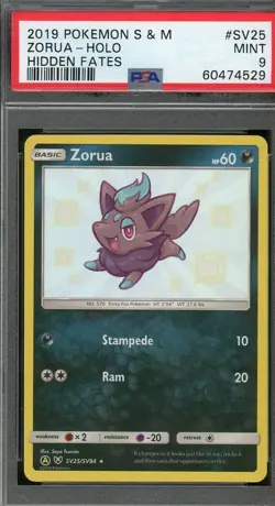 2019 Pokemon Sun & Moon Hidden Fates Zorua SV25 PSA 9 MINT - Image 1