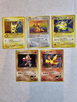 Pokemon Vintage TCG Old Back 5 Card Set Pikachu Dragonite Hitmonchan Moltres - Image 1