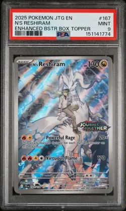 2025 POKEMON JTG EN-JOURNEY TOGETHER STAMPED N'S RESHIRAM PSA 9 - Image 1
