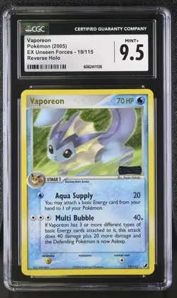 CGC 9.5 Vaporeon EX Unseen Forces 19/115 Reverse Holo STAMPED Pokemon Card psa - Image 1