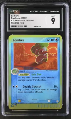 CGC 9 MINT Lombre 2003 EX Sandstorm 45/100 Reverse Holo Pokemon Card psa - Image 1