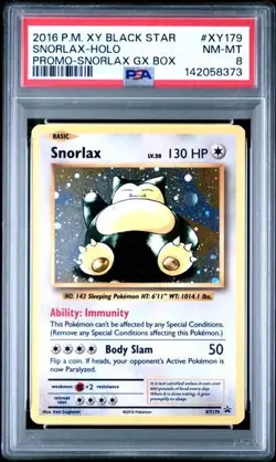 2016 POKEMON XY BLACK STAR PROMO SNORLAX GX BOX #XY179 SNORLAX-HOLO PSA 8 - Image 1