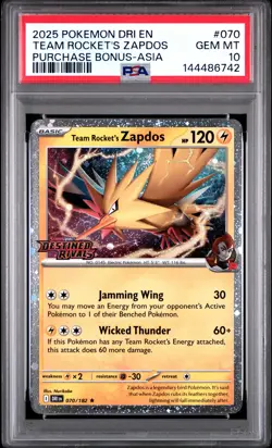 PSA 10 Team Rocket's Zapdos 070/182 Asia Exclusive Stamp Pokemon - Image 1