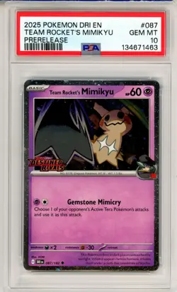 PSA GEM Mint 10 Pokemon TCG Team Rocket's Mimikyu (Prerelease) 087/182 Holo - Image 1