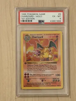 1999 Pokemon Base Set 1st Edition Shadowless Charizard THICK STAMP #4 - PSA 6 - Image 1
