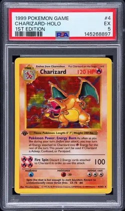 1999 Pokemon 1st Edition Charizard Holo Shadowless #4 PSA 5 EX Base Set Grail - Image 1