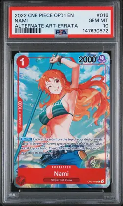 Nami 016 One Piece OP01-016 English Romance Dawn Alt Art Errata GEM MINT PSA 10 - Image 1