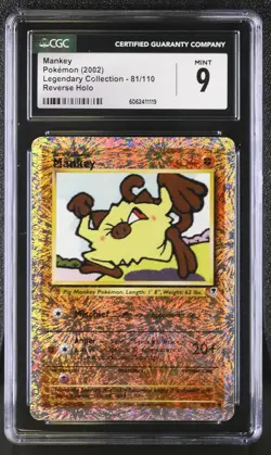 CGC 9 MINT Mankey 2002 Legendary Collection 81/110 Reverse Holo Pokemon Card psa - Image 1