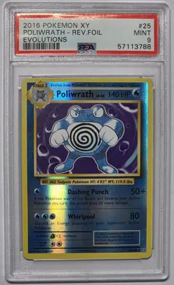 2016 POKEMON XY EVOLUTIONS #25 POLIWRATH-REVERSE FOIL PSA 9 - Image 1