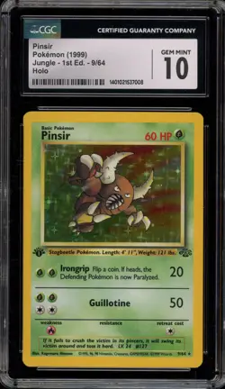 Pokemon Pinsir Jungle 1st Edition Holo Rare #9 CGC 10 Gem Mint - Image 1
