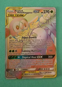Pokemon TCG Rowlet & Alolan Exeggutor Tag Team GX Unified Minds 237/236 Holo... - Image 1
