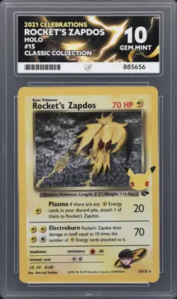 Rocket's Zapdos 15/132 Celebrations Classic Collection TCG ACE 10⚡PERFECT SUBS - Image 1