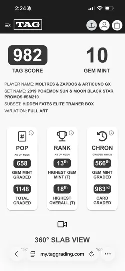 TAG 10 (982) MOLTRES/ZAPDOS/ARTICUNO GX 2019 SUN & MOON #SM210 TAG TEAM - Image 4
