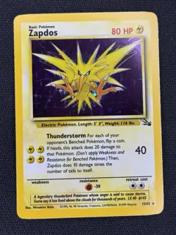 Pokemon TCG Zapdos 15/62 Fossil Rare Card Lightly Played Condition - Image 1