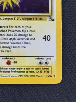 Pokemon TCG Zapdos 15/62 Fossil Rare Card Lightly Played Condition - Image 4