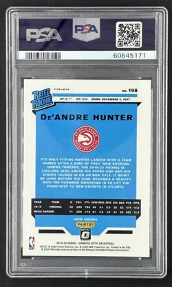 2019 Panini Donruss Optic Rated Rookie De'Andre Hunter RC Holo PSA 9 #198 Hawks - Image 2