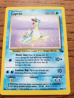 HOLO Lapras Fossil Foil Holographic Pokemon 10/62 Original 151 Holofoil Rare NM - Image 1
