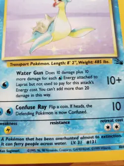 HOLO Lapras Fossil Foil Holographic Pokemon 10/62 Original 151 Holofoil Rare NM - Image 5