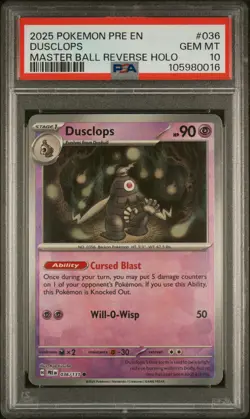 PSA 10 GEM Mint Dusclops 036/131 Master Ball Reverse Holo - Pokemon SV8.5 PRE - Image 1
