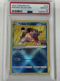 PSA 10 GEM MINT Radiant Blastoise Pokemon GO Holo Rare 2022 Pokemon 018/078 - Image 1