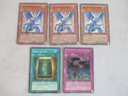 LOT OF 5 YU-GI-OH 1996 HOLO CARDS BLUE EYES SHINING DRAGON X3 BOOK OF LIFE ETC - Image 1