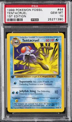1999 POKEMON FOSSIL 1ST ED #44 TENTACRUEL PSA 10 - Image 1