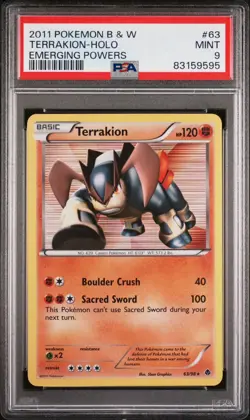 2011 Pokemon Black & White Emerging Powers Terrakion Holo 63 PSA 9 - Image 1