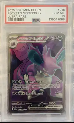 Pokemon Team Rocket's Nidoking ex Ultra Rare Holo Sv10 216/182 PSA 10 2025 EN - Image 1