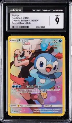 2019 POKEMON COSMIC ECLIPSE SECRET RARE- HOLO #239/236 PIPLUP CGC 9 - Image 1