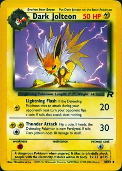 DARK JOLTEON 38/82 UNCOMMON TEAM ROCKET POKEMON UNLIMITED LP - Image 1