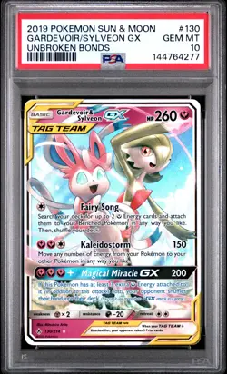 2019 POKEMON SUN & MOON UNBROKEN BONDS #130 GARDEVOIR & SYLVEON GX PSA 10 - Image 1