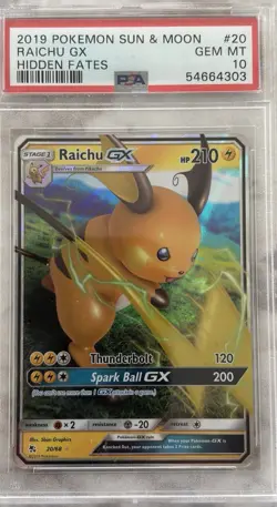 2019 POKEMON SUN & MOON HIDDEN FATES #20 RAICHU GX PSA 10 - Image 1