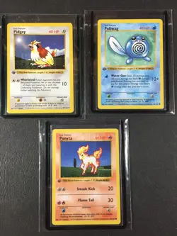 1999 Pokemon Game Base Set 1st Edition #60 PONYTA, 59 POLIWAG, and 57 PIDGEY - Image 1