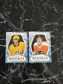 (2) Luke Evangelista #499 Tyson Foerster #199 2023-24 UD Artifacts Rookie Card - Image 1