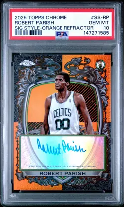 2025-26 Topps Chrome Robert Parish Style Orange Auto /25 PSA 10 Celtics - Image 1