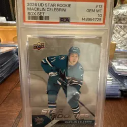 Upper Deck 2024-25 Star Rookies Macklin Celebrini #13 PSA 10 Rookie Sharks - Image 1