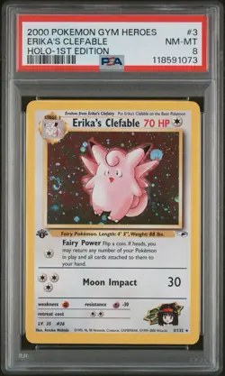 PSA 8 NM-MT Erika’s Clefable 3/132 1st Edition Gym Heroes Holo Rare Pokemon Card - Image 1