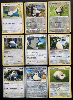 9x Snorlax Pokemon Species Collection W/ Reverse Holos Pokemon Card Lot - Image 1