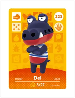223 Del, Animal Crossing Amiibo Card - Series 3, Authentic, NM - Image 1