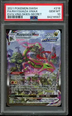 PSA 10 GEM MINT Pokemon Rayquaza VMAX Evolving Skies Secret Full Art 218/203 - Image 1