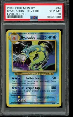 PSA 10 GEM MINT Pokemon Gyarados XY Evolutions Reverse Foil 34/108 - Image 1